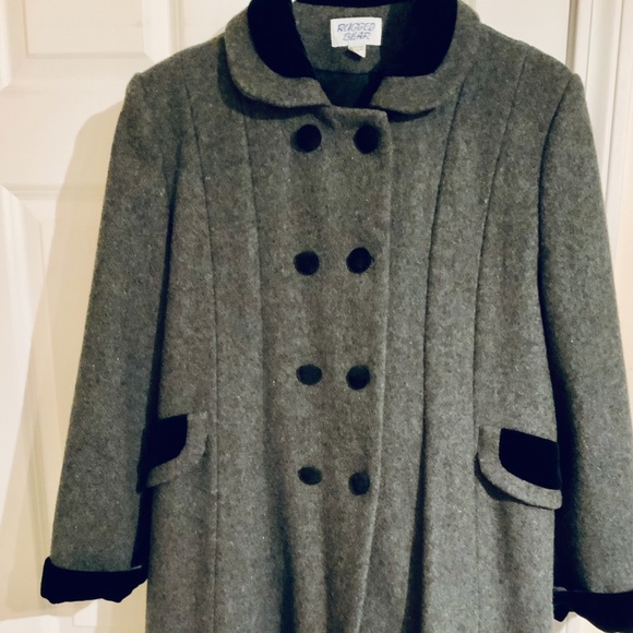 ROTHSCHILD style Long Gray Wool Coat Velvet trim Girls Size 14 - Picture 3 of 4